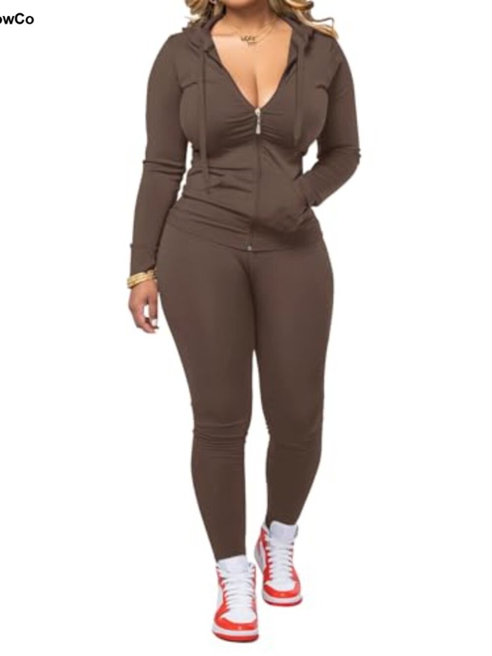 Women Two Piece Set Zip Up Hoodie Jogger Pants Polyester Blend Workout